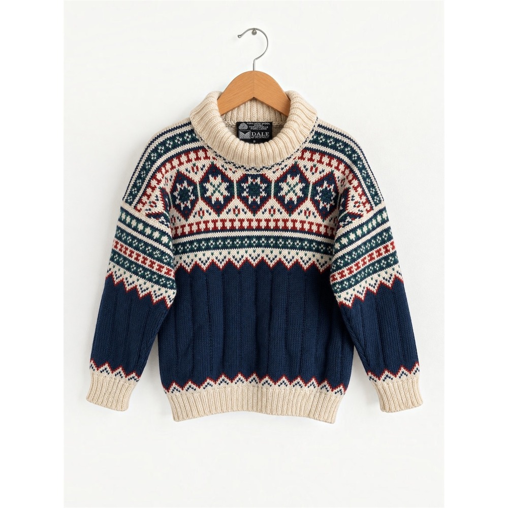 DALE OF NORWAY Kids Pure Wool Fair Isle Nordic Turtleneck Sweater